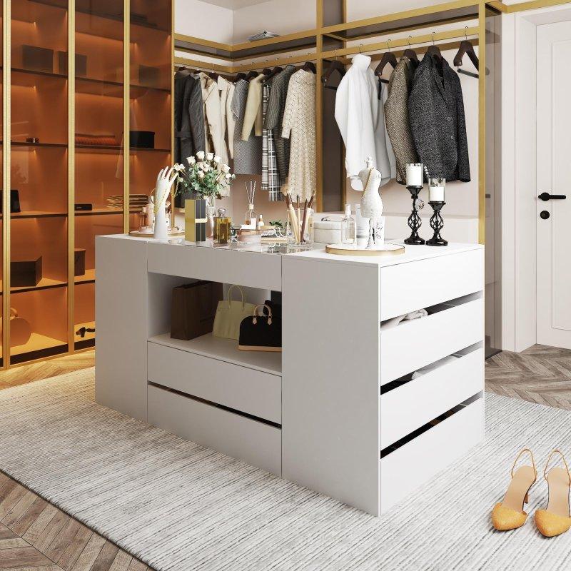 Beyaz Cam ve MDF 12 Çekmeceli Ada Tasarımlı Şifonyer - 158 cm - 299761