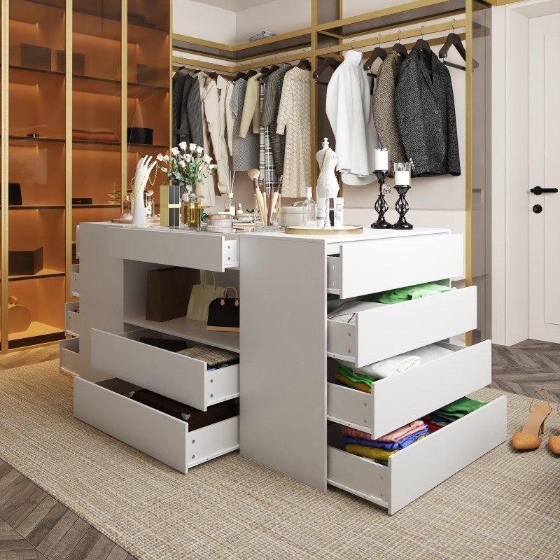 Beyaz Cam ve MDF 12 Çekmeceli Ada Tasarımlı Şifonyer - 158 cm - 299761