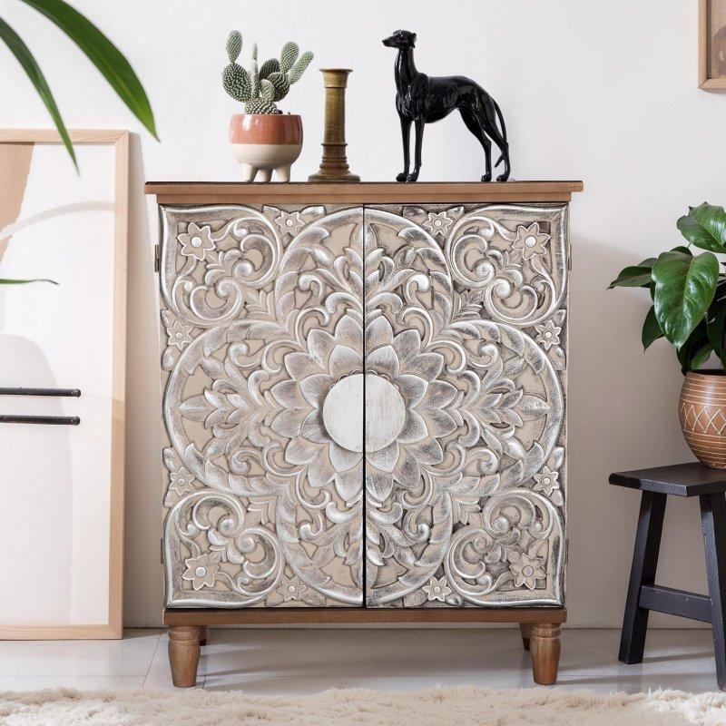 Beyaz Desenli El Yapımı Ahşap Bohem Konsol - 84x39x87 cm - 325033 Beyaz Desenli El Yapımı Ahşap Bohem Konsol - 84x39x87 cm - 325033