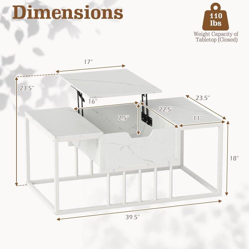 Beyaz Endüstriyel Ahşap Metal Ayaklı Mekanizmalı Gizli Bölmeli Akıllı Sehpa - 101x60 cm - 253445