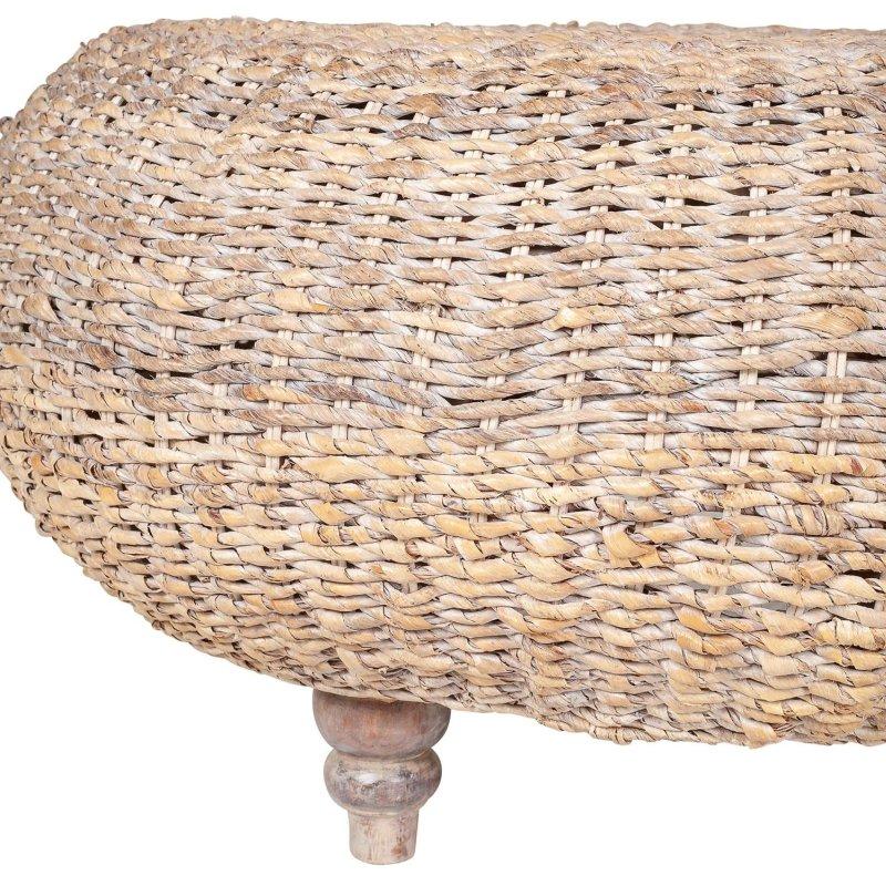 Beyaz Eskitme Abaka Hasır El Yapımı Ahşap Ayaklı Yuvarlak Orta Sehpa - Ø89x46 cm - 243367