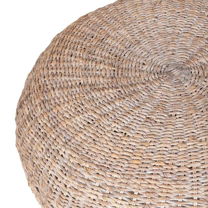 Beyaz Eskitme Abaka Hasır El Yapımı Ahşap Ayaklı Yuvarlak Orta Sehpa - Ø89x46 cm - 243367