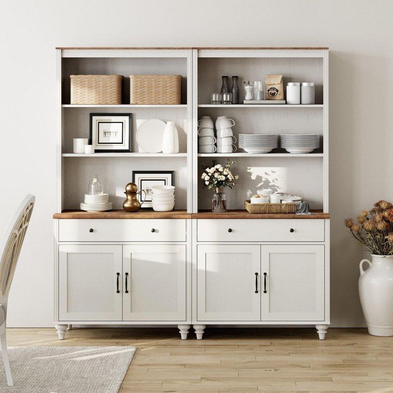 Beyaz Eskitme Cam Kapaklı Ahşap Kitaplık - 87x40x183 cm - 314715