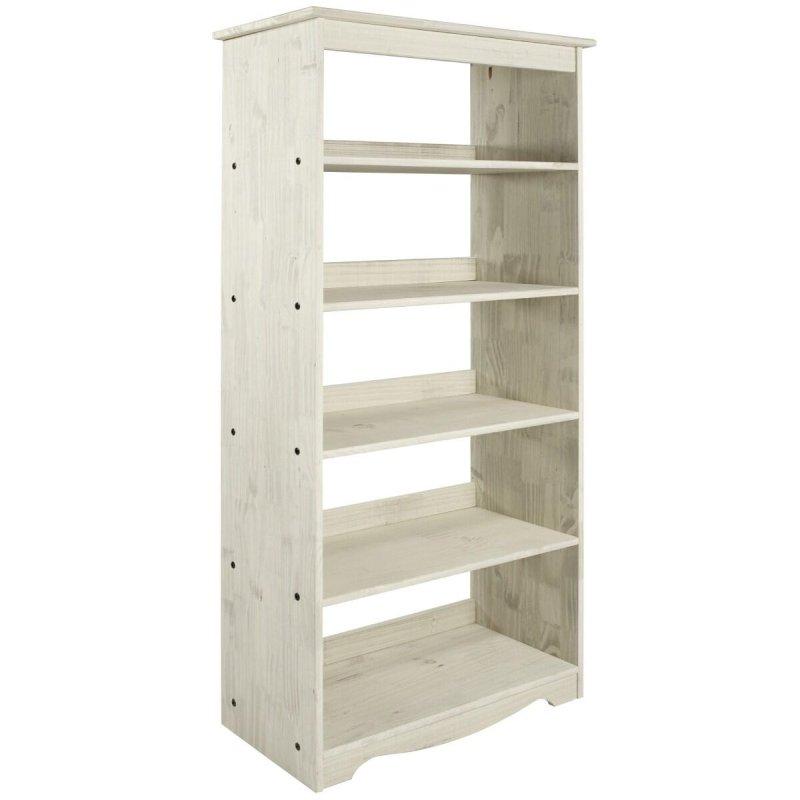 Beyaz Eskitme Masif Çam Ağacı 5 Raflı Açık Sırtlı Kitaplık - 90x176x41 cm - 315374