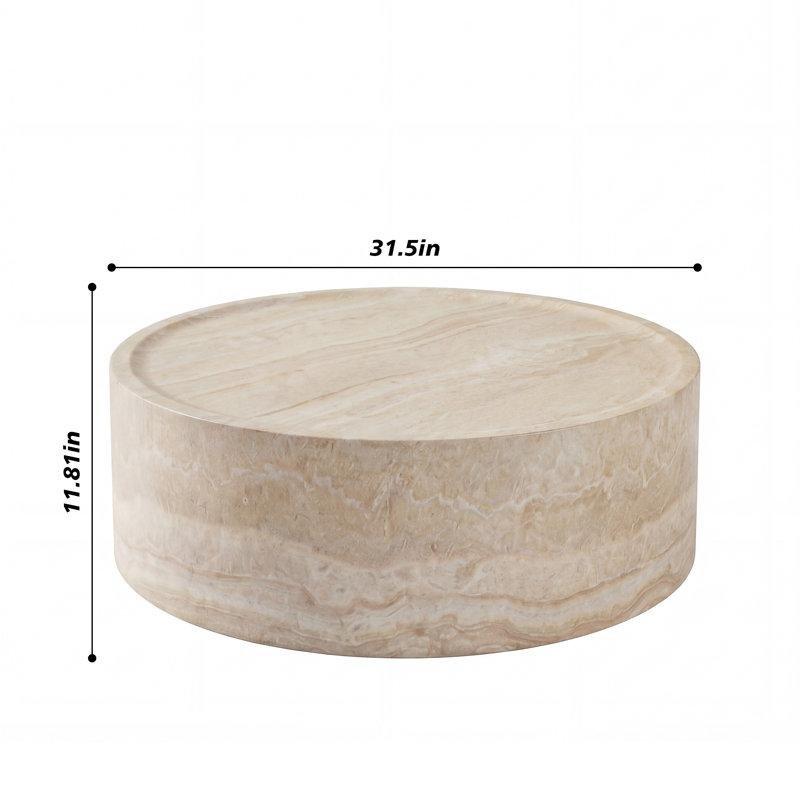 Beyaz Fiberglas Mermer Desenli Dalgalı Kenarlı Yuvarlak Orta Sehpa - 81 cm - 245554