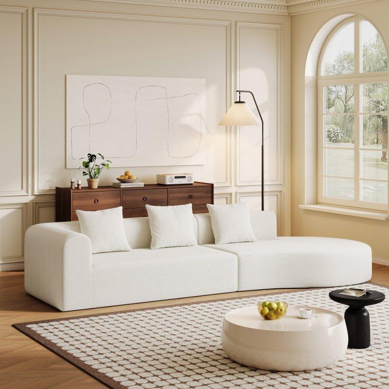 Beyaz Fitilli Kadife Kavisli Modüler Yuvarlak Kollu Bohem Koltuk - 323 cm - 283134