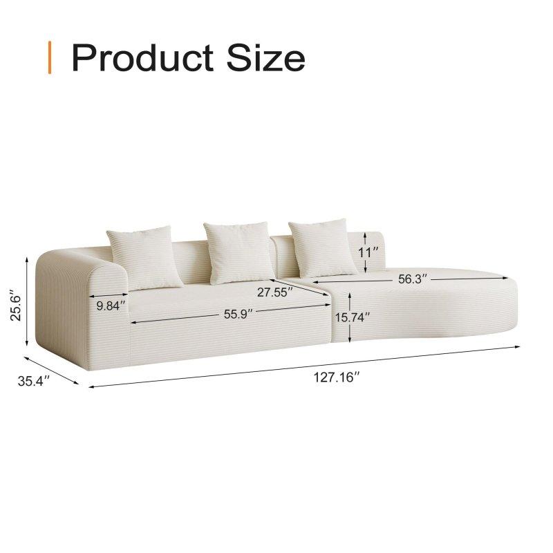 Beyaz Fitilli Kadife Kavisli Modüler Yuvarlak Kollu Bohem Koltuk - 323 cm - 283134