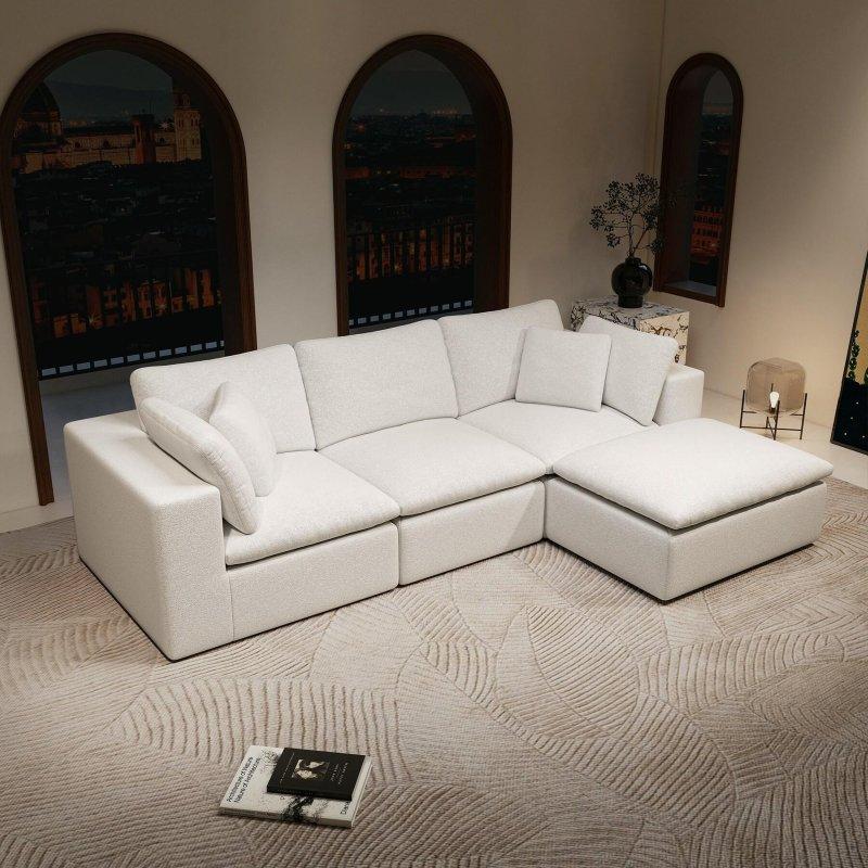 Beyaz Fitilli Kadife Kumaş Modüler Yastık Sırtlı Bohem Koltuk - 276x101 cm - 292972 Beyaz Fitilli Kadife Kumaş Modüler Yastık Sırtlı Bohem Koltuk - 276x101 cm - 292972