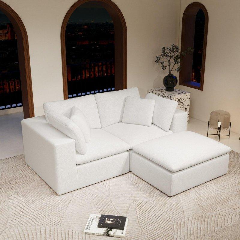 Beyaz Fitilli Kadife Modüler Kurulum Gerektirmeyen Bohem Koltuk - 201x101x66 cm - 292904