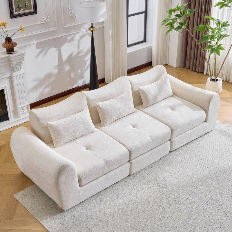Beyaz Flanel Kumaş Modüler Yataklı Bohem Koltuk - 259 cm - 293888