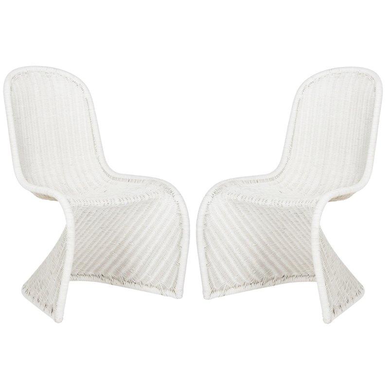 Beyaz Geometrik Dokuma 2li Set Rattan Sandalye - 49x67x89 cm - 252817