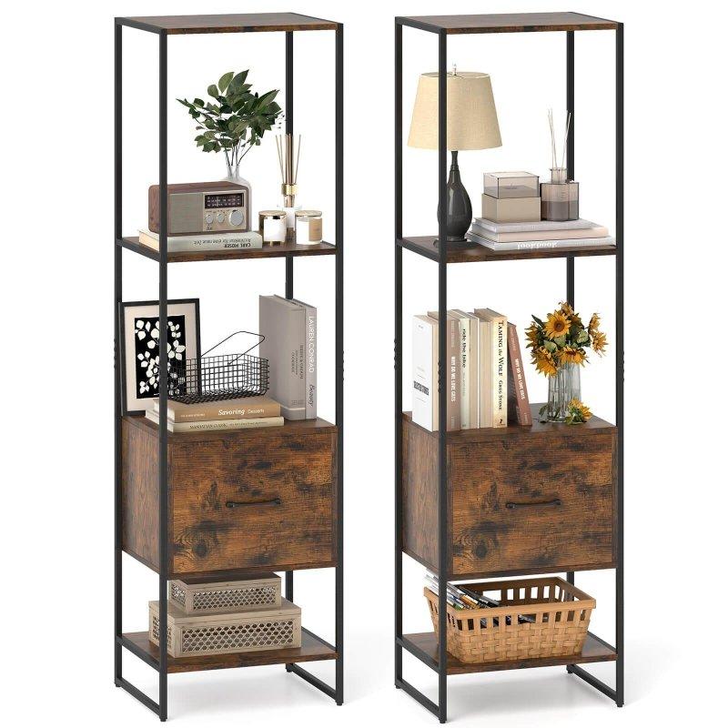 Beyaz Gold Metal Ahşap 4 Raflı Çekmeceli Kitaplık - 159 cm - 314619