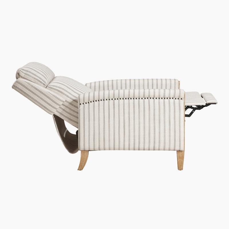 Beyaz-Gri Çizgili Dokulu Kumaş Zımba Detaylı Sırt İtmeli Mekanizmalı Baba Koltuğu - 73 cm - 321850
