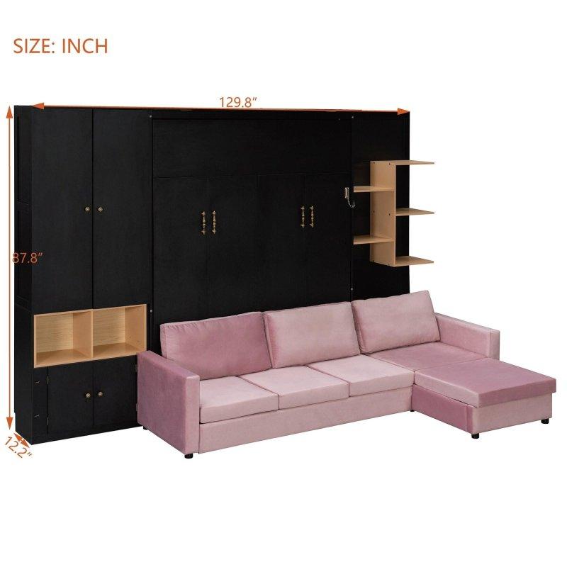 Beyaz Kadife Koltuklu Dolaplı ve Aydınlatmalı Queen Size Duvar Yatağı - 264949