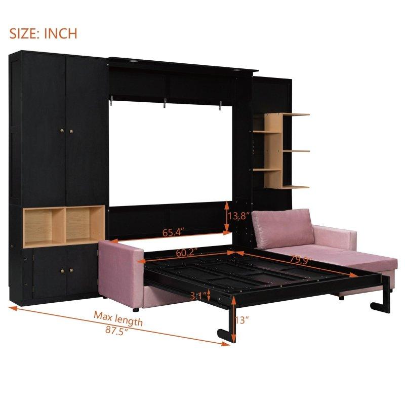 Beyaz Kadife Koltuklu Dolaplı ve Aydınlatmalı Queen Size Duvar Yatağı - 264949