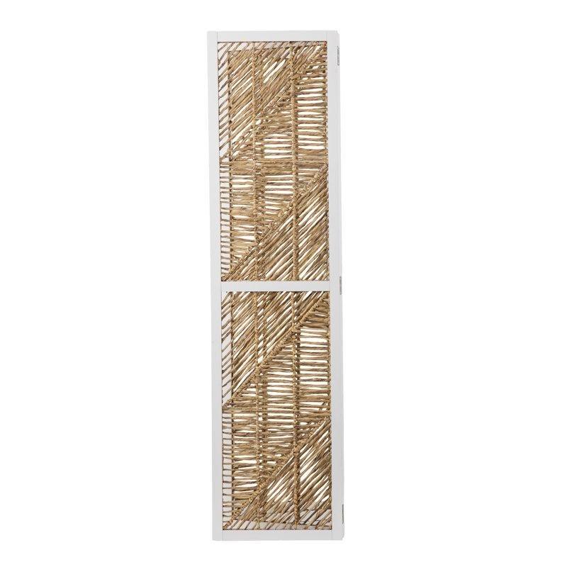 Beyaz Kahverengi Masif Ahşap Katlanır Paravan - 176x135 cm - 321476