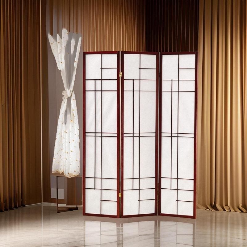 Beyaz Kahverengi Masif Ahşap Katlanır Paravan - 179x133 cm - 321700