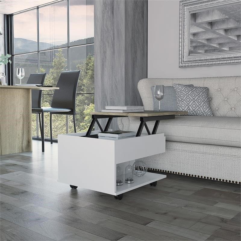 Beyaz Kahverengi MDF Tekerlekli Asansörlü Akıllı Sehpa - 253391