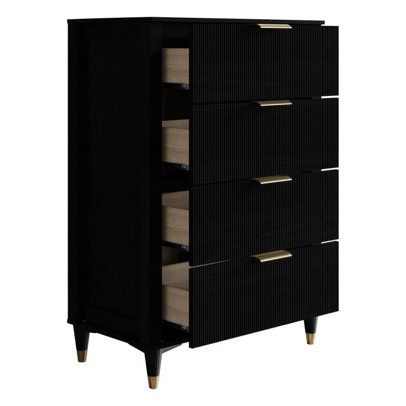 Beyaz Kauçuk Ağacı Gold Detaylı 4 Çekmeceli Şifonyer - 76x41x105 cm - 303017