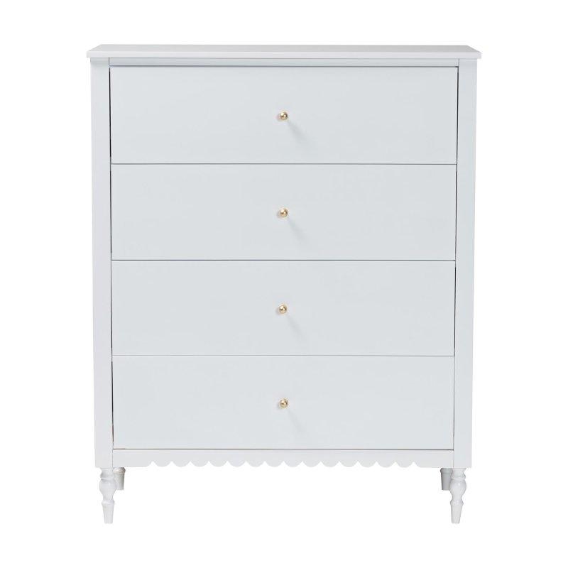 Beyaz Kauçuk Ağacı ve MDF 4 Çekmeceli Oymalı Kenarlı Şifonyer - 310101