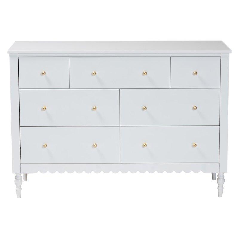 Beyaz Kauçuk Ağacı ve MDF Oymalı Kenarlı 7 Çekmeceli Şifonyer - 295648
