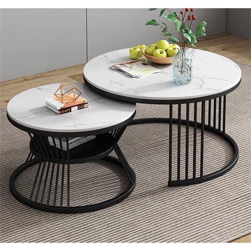 Beyaz Kaya Levhası ve Demir Raflı Oval 2li Zigon Orta Sehpa Seti - 80 cm - 244450 Beyaz Kaya Levhası ve Demir Raflı Oval 2li Zigon Orta Sehpa Seti - 80 cm - 244450