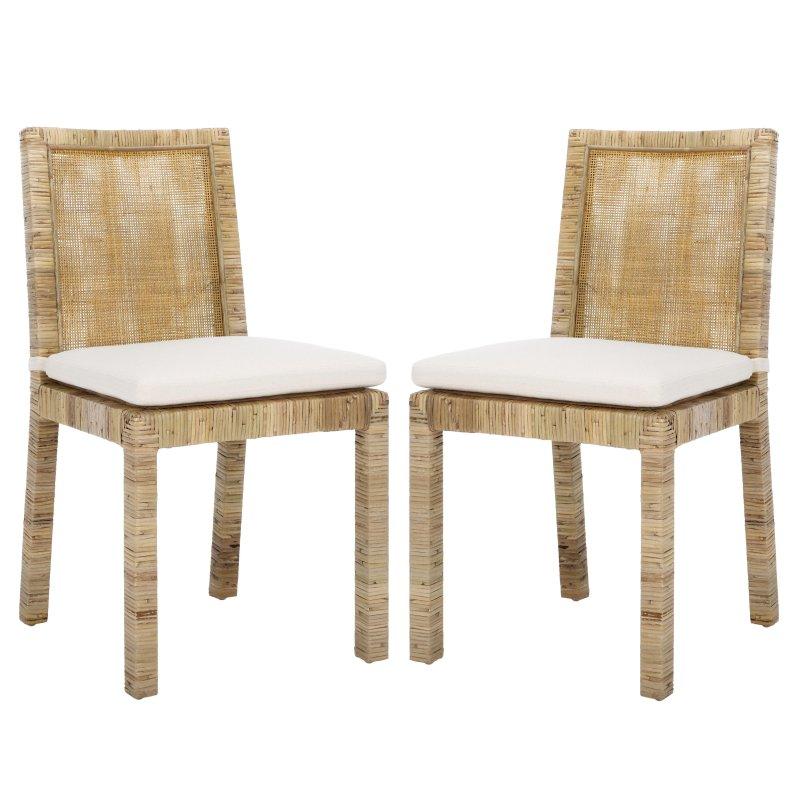 Beyaz Keten Minderli Bej 2li Set Rattan Sandalye - 252328
