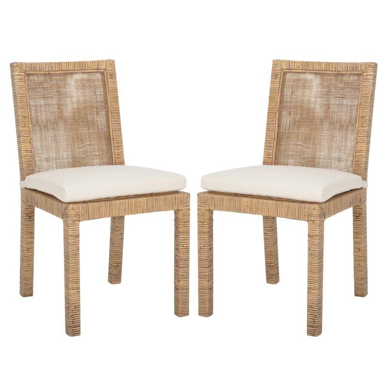 Beyaz Keten Minderli Bej 2li Set Rattan Sandalye - 252328