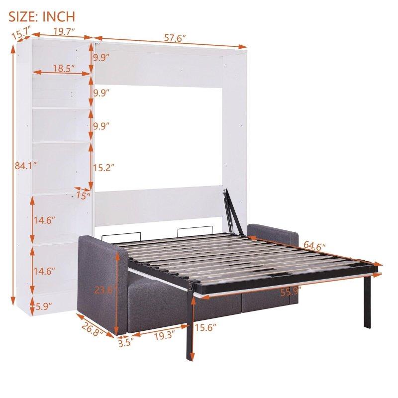 Beyaz Kontrplak ve MDF 6 Raflı Koltuklu Dolaplı Duvar Yatağı - 266814