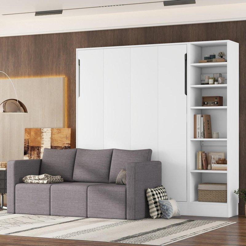 Beyaz Kontrplak ve MDF Koltuklu Raflı Duvar Yatağı - 165x197x214 cm - 265284