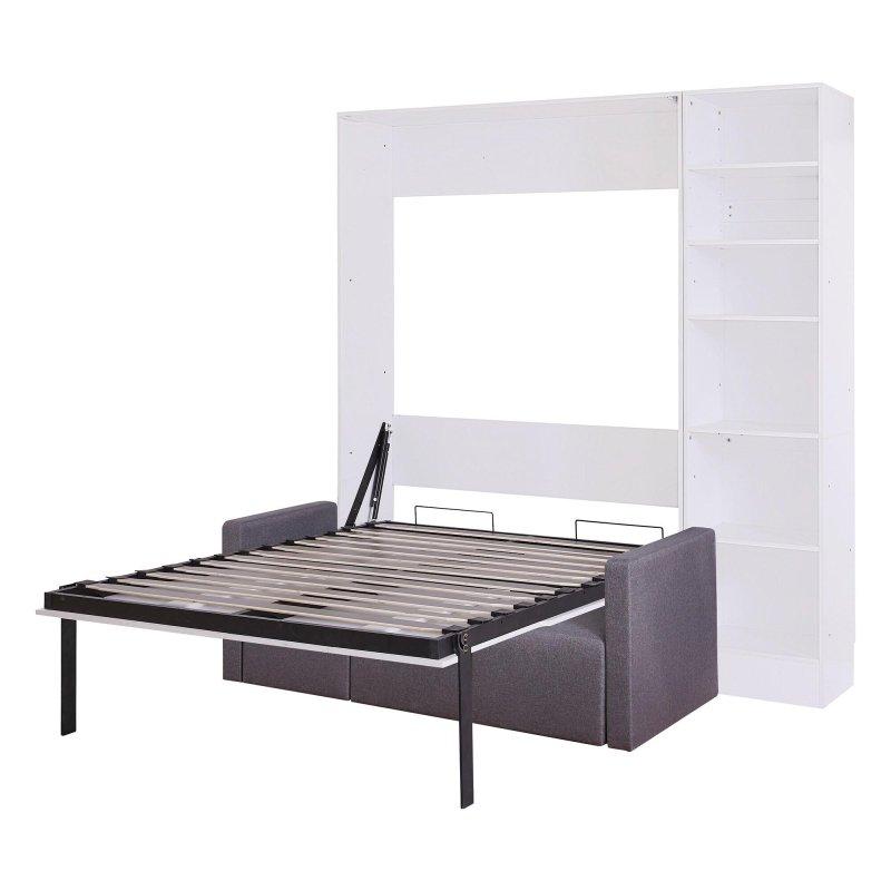 Beyaz Kontrplak ve MDF Koltuklu Raflı Duvar Yatağı - 165x197x214 cm - 265284