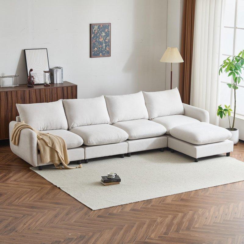 Beyaz Kum Kumaş Modüler Köşe Koltuk - 257047