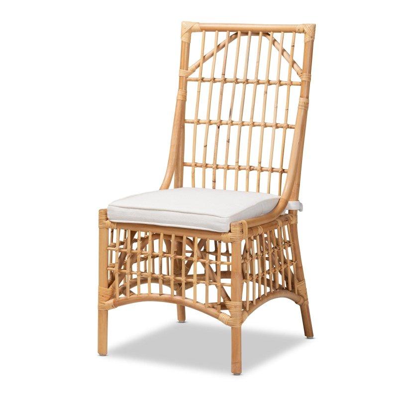 Beyaz Kumaş Döşemeli Doğal Bohem Rattan Sandalye - 253086