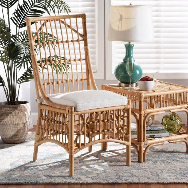 Beyaz Kumaş Döşemeli Doğal Bohem Rattan Sandalye - 253086 Beyaz Kumaş Döşemeli Doğal Bohem Rattan Sandalye - 253086