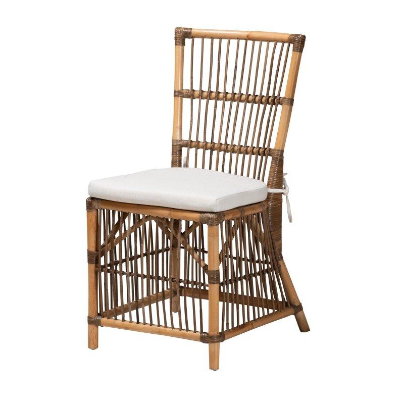 Beyaz Kumaş Minderli Bohem Tarzı Rattan Sandalye - 46x59x91 cm - 252868