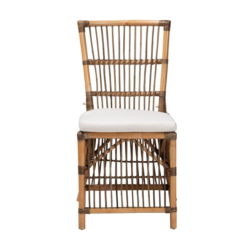 Beyaz Kumaş Minderli Bohem Tarzı Rattan Sandalye - 46x59x91 cm - 252868