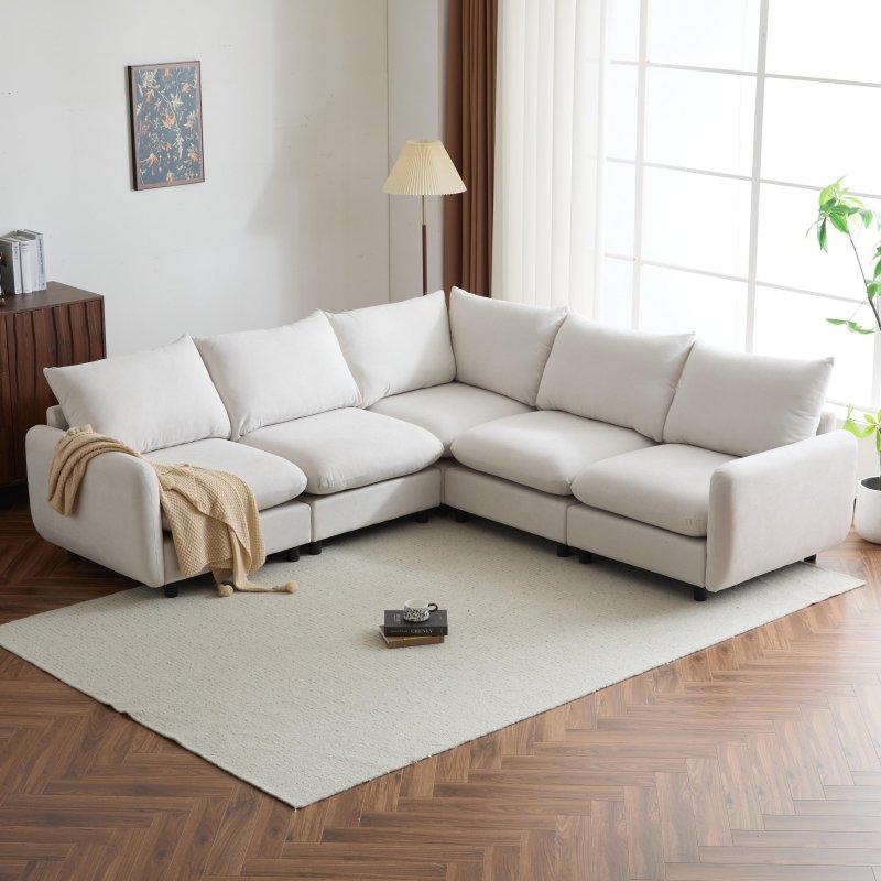 Beyaz Kumaş Modüler L Şekilli Köşe Koltuk Takımı - 260667