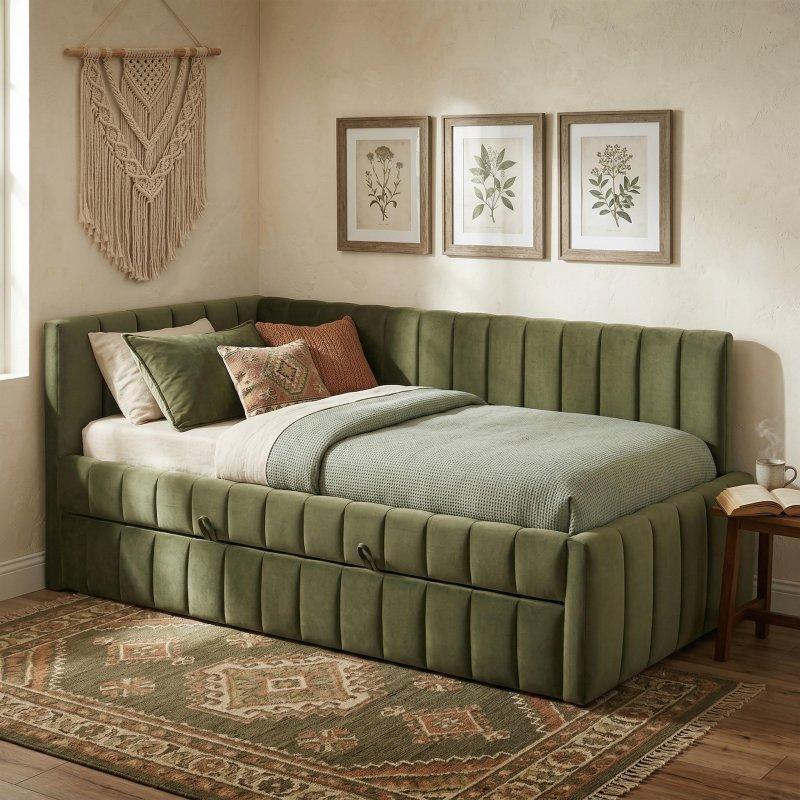 Beyaz Kumaş Yavru Yataklı Geniş Kolçaklı Daybed Karyola - 213x117 cm - 330283