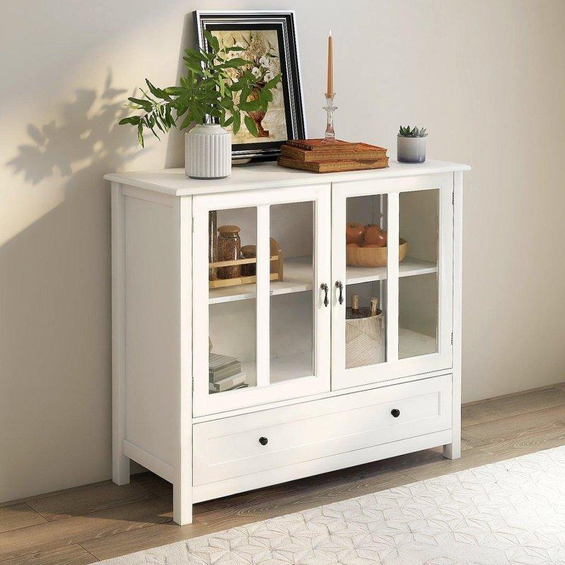 Beyaz Lake MDF Çekmeceli Ayarlanabilir Raflı Cam Kapaklı Kitaplık - 99x89x41 cm - 239284