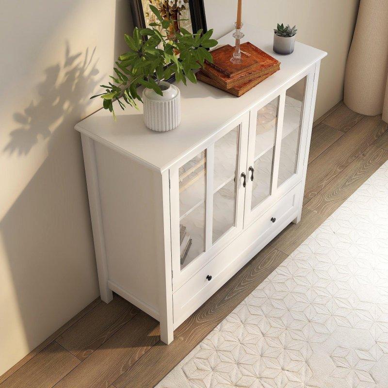 Beyaz Lake MDF Çekmeceli Ayarlanabilir Raflı Cam Kapaklı Kitaplık - 99x89x41 cm - 239284