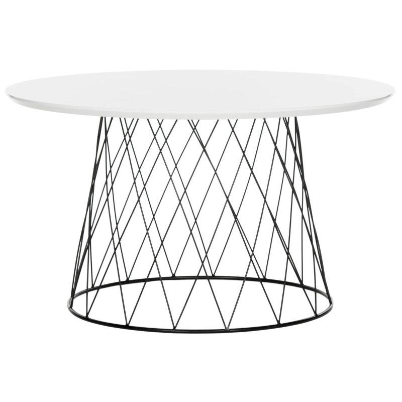 Beyaz Lake MDF Tablalı Siyah Metal Ayaklı Yüzyıl Ortası Tasarım Yuvarlak Orta Sehpa - 81x46 cm - 240958