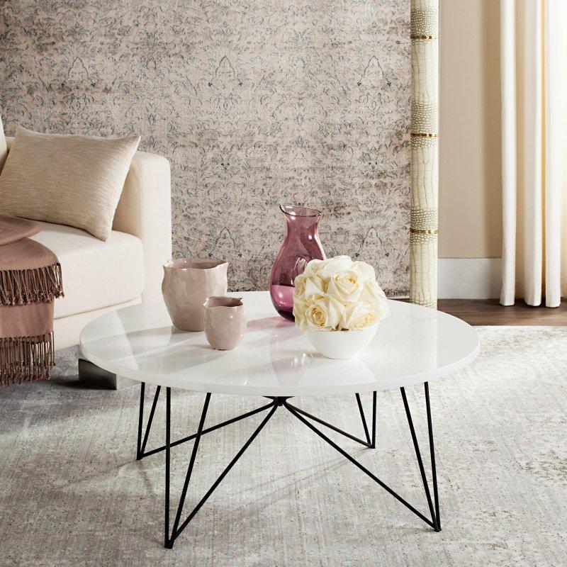 Beyaz Lake MDF ve Demir Geometrik Ayaklı Yuvarlak Orta Sehpa - 86 cm - 241412