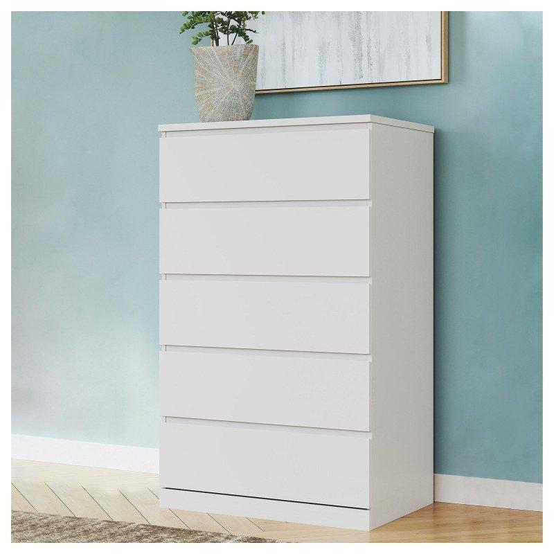 Beyaz Laminat 5 Çekmeceli Kulpsuz Şifonyer - 80x124x51 cm - 299132
