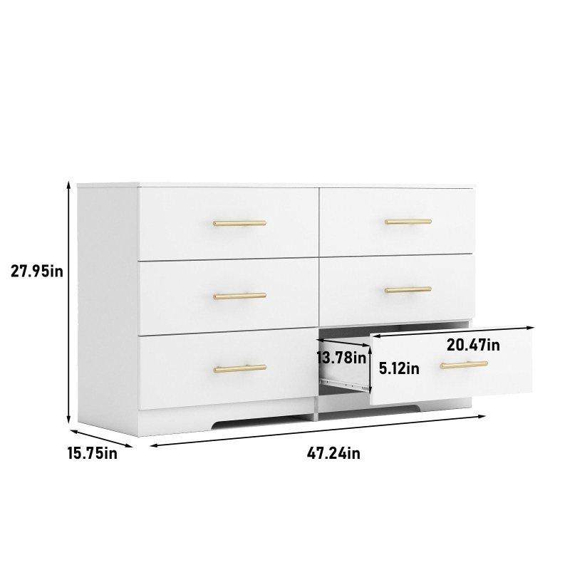 Beyaz Laminat 6 Çekmeceli Modern Şifonyer - 121x41x71 cm - 309747