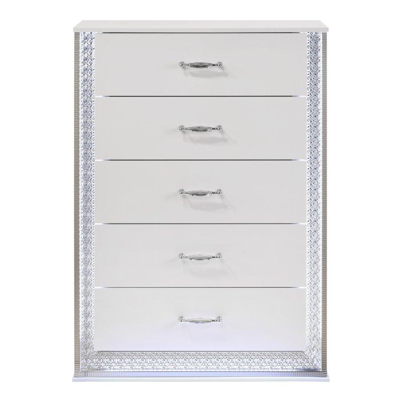 Beyaz Laminat LED Aydınlatmalı 5 Çekmeceli Şifonyer - 87x49x125 cm - 304370