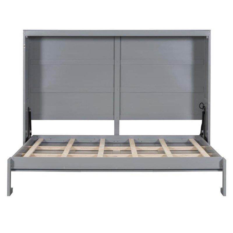 Beyaz Lamine MDF Rattan Tasarımlı Katlanabilir Dolaplı Duvar Yatağı - 155x209 cm - 262545