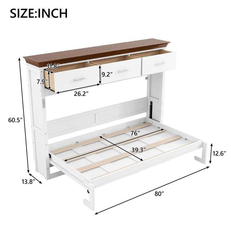 Beyaz LVL ve MDF 3 Çekmeceli Dolaplı Duvar Yatağı - 262998