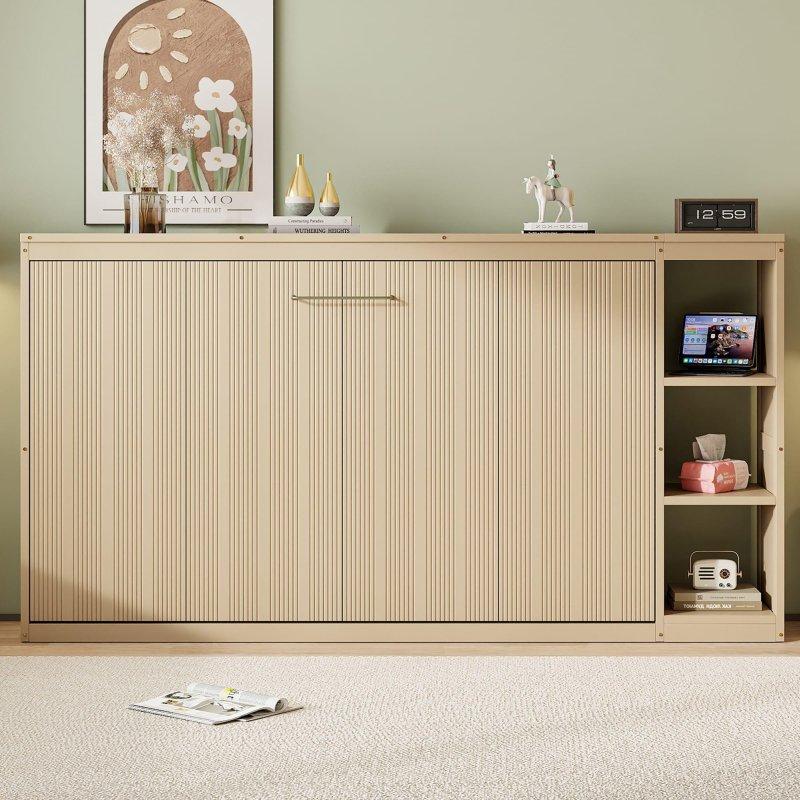 Beyaz LVL ve MDF Kitaplıklı Tek Kişilik Duvar Yatağı - 265806