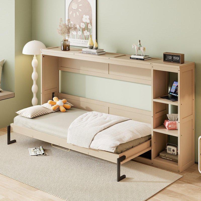 Beyaz LVL ve MDF Kitaplıklı Tek Kişilik Duvar Yatağı - 265806