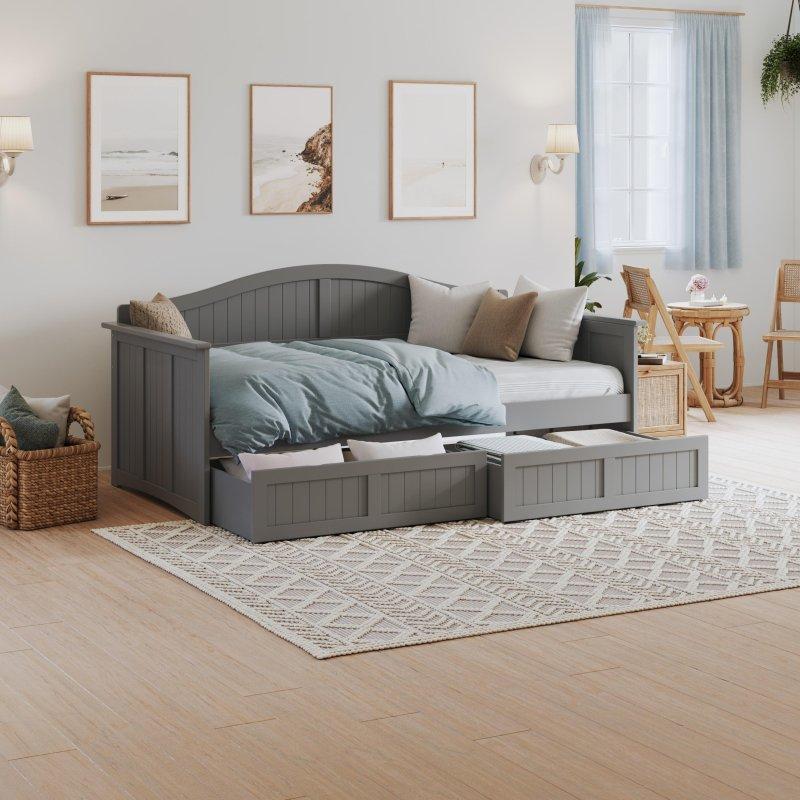 Beyaz Masif Ahşap 2 Çekmeceli Daybed Karyola - 201x102 cm - 330416